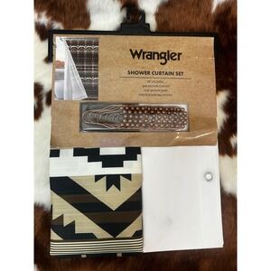 Wrangler Shower Curtain Set 14pc Southwestern Aztec Brown Tan Black 72x72 NEW